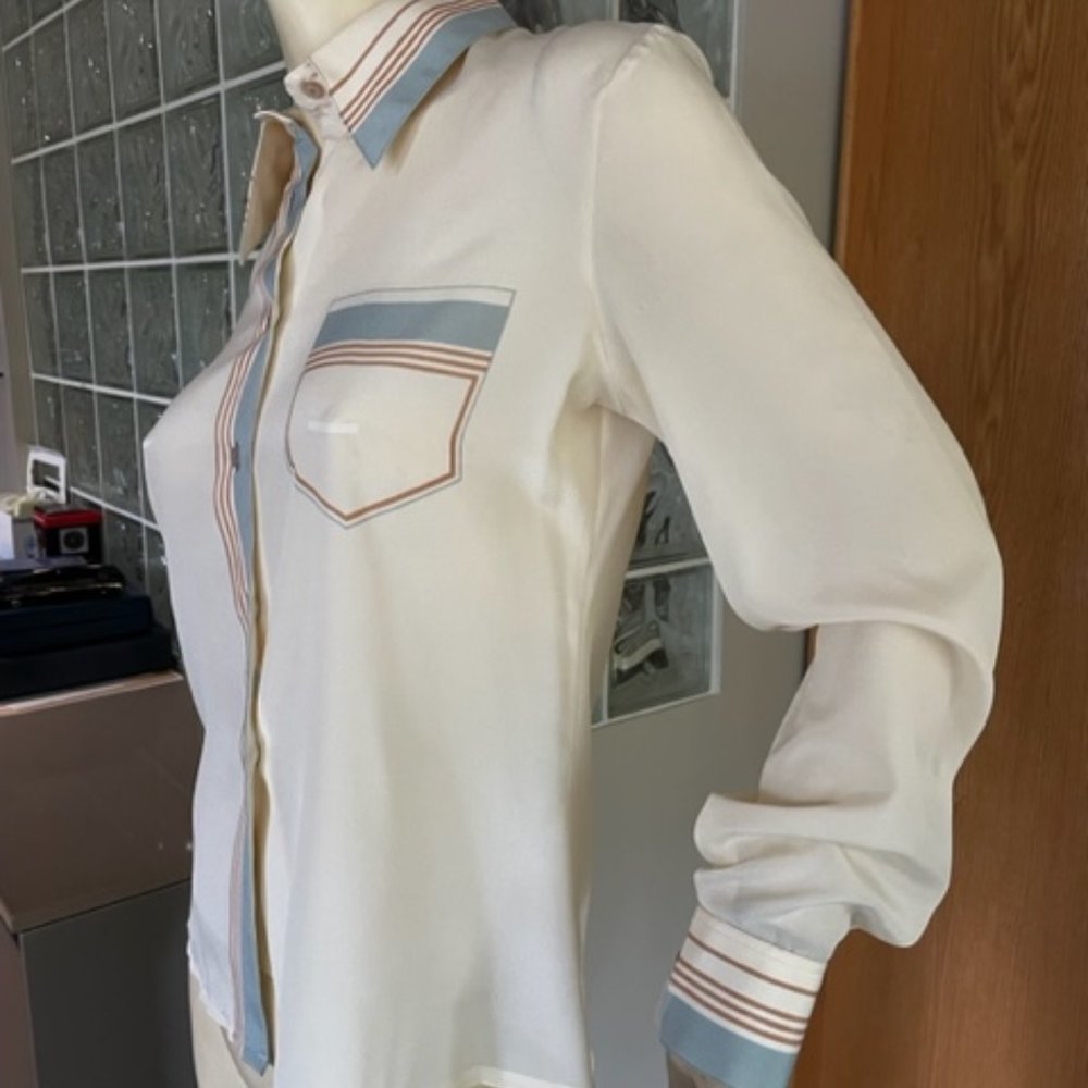 Vtg. SERGE NANCEL PARIS BLOUSE Long Sleeve, Button Down SIZE 42 Unique Graphics - Picture 2 of 9